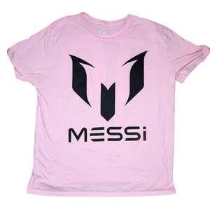 Lionel Messi Pink T Shirt #10 Youth XL Fits Adult Small Soccer Graphic Tee